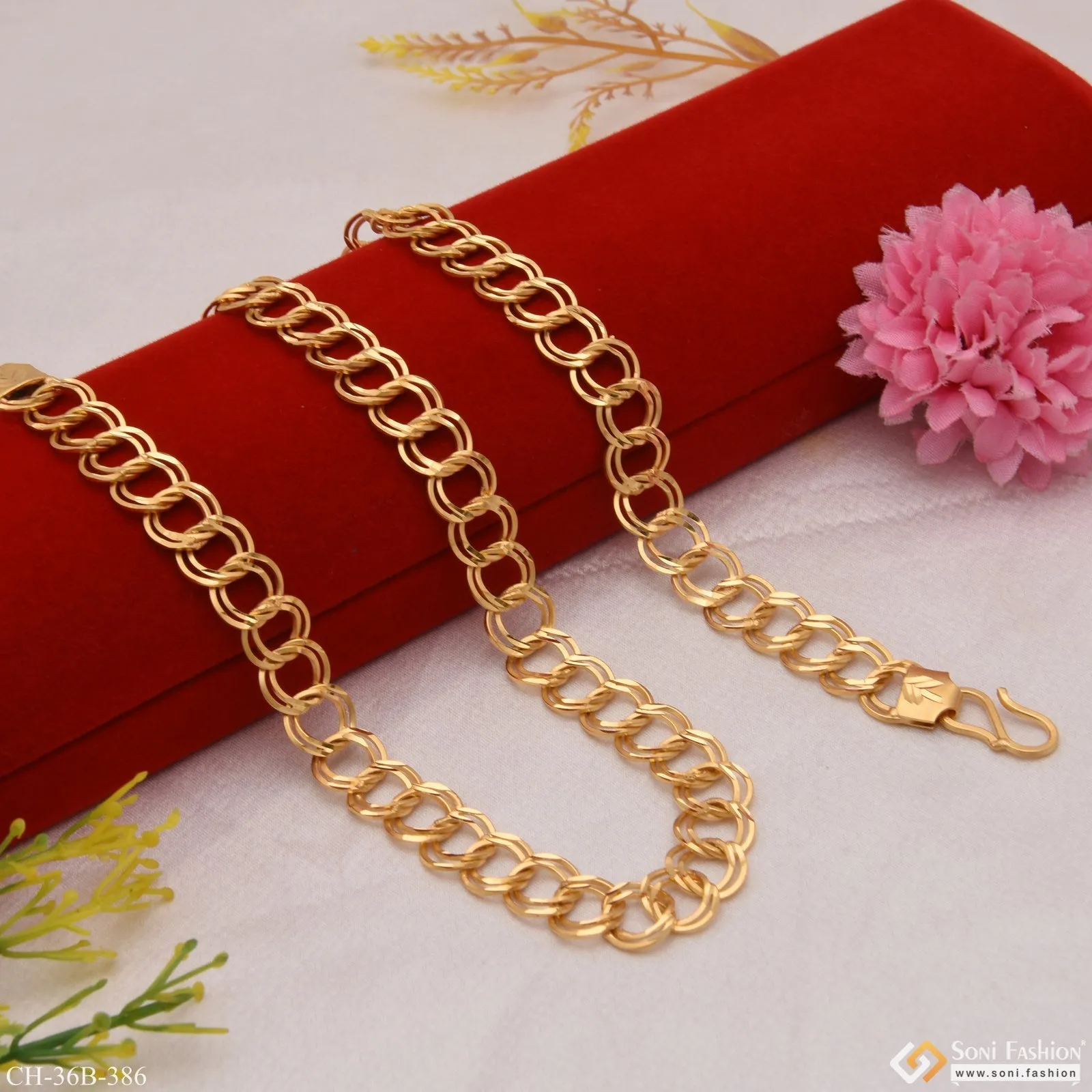 1 Gram Gold - Ring into Ring Finely Detailed Design Gold Plated Chain - Style B386