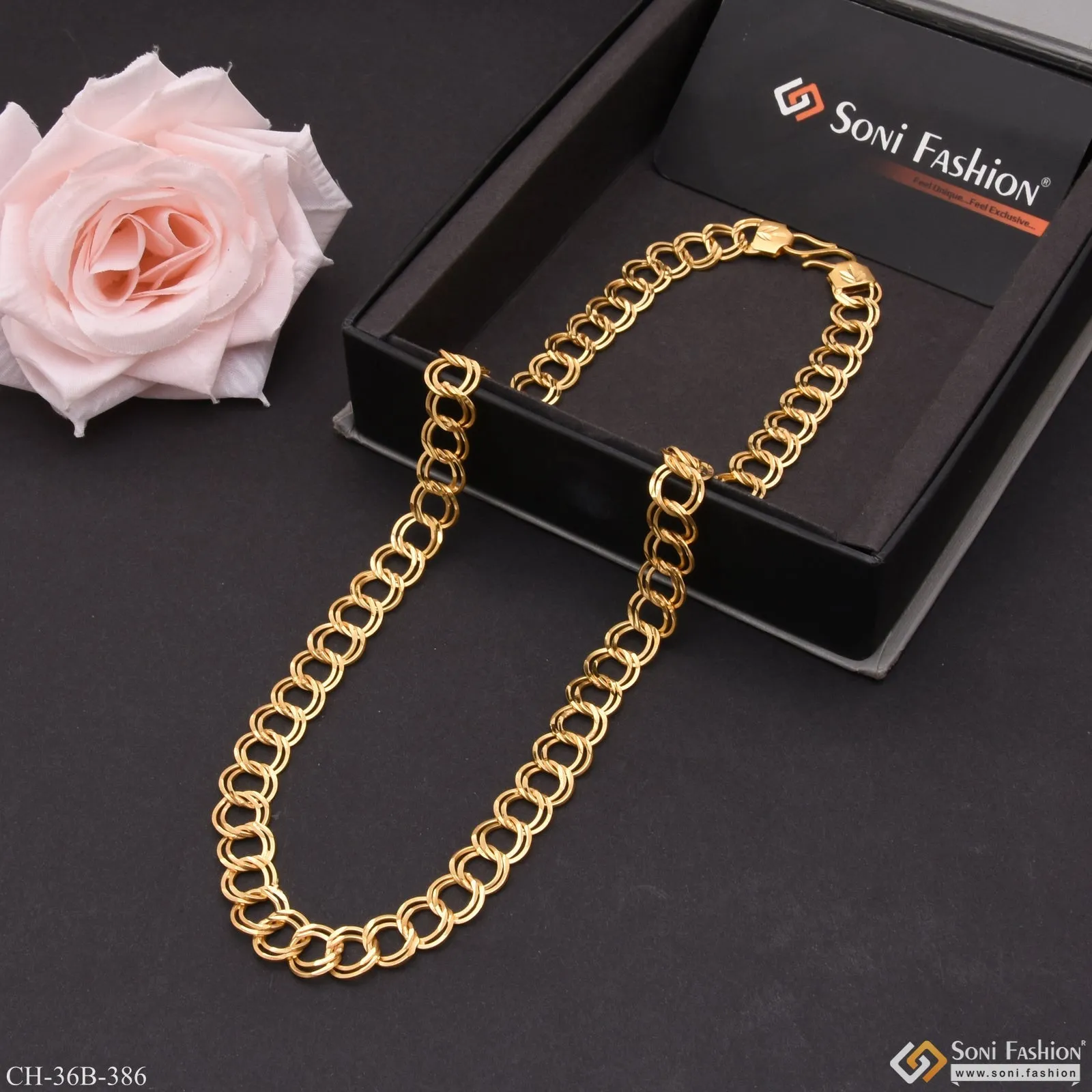 1 Gram Gold - Ring into Ring Finely Detailed Design Gold Plated Chain - Style B386