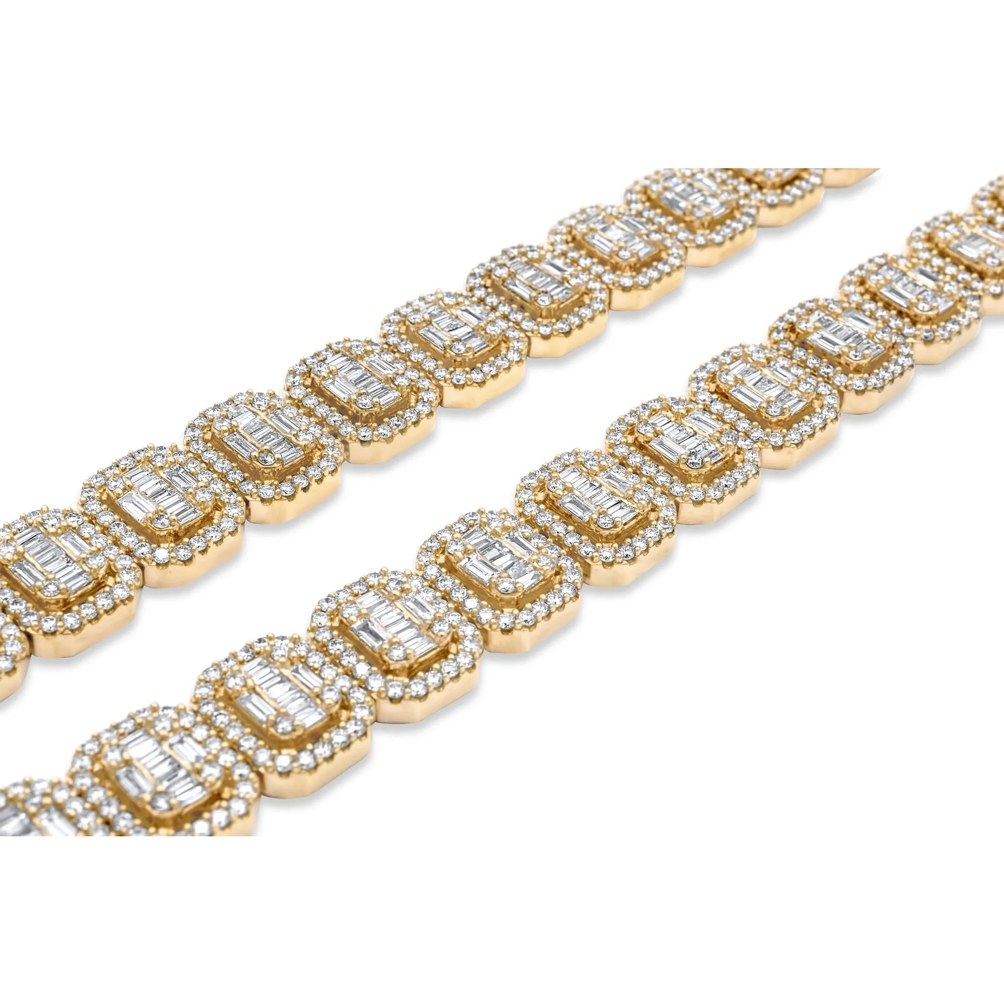 14k Solid Yellow Gold Baguette Diamond Chain 23.20 ctw