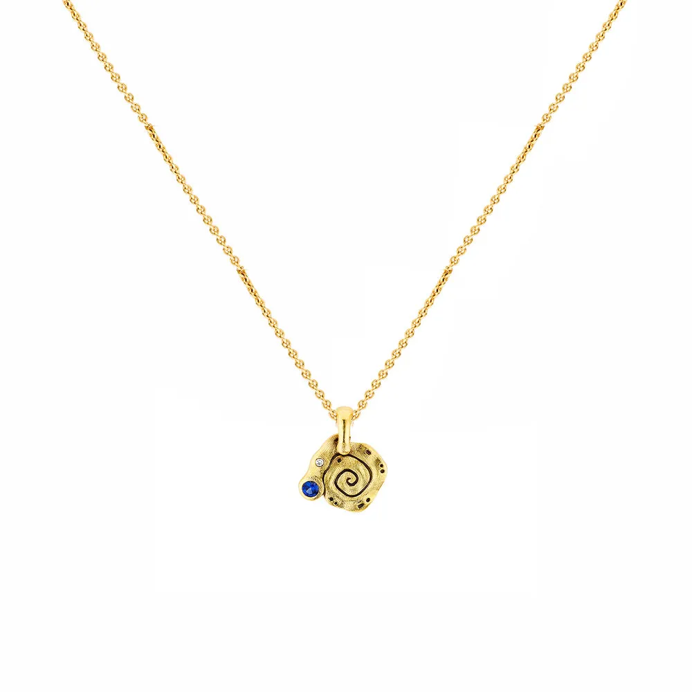 18 Karat Yellow Gold Flora Snail pendant with Diamond and Sapphire