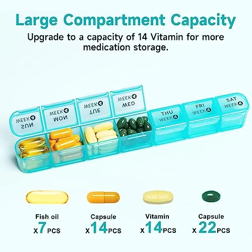 28 Day Monthly Pill Organizer - Weekly Pill Box 1 Time a Day, 4 Weeks Large Pill Case for Traveling, Big Compartment Personal Pill Organizers for Vitamins, Fish Oils, Supplements and Medicine