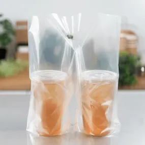 [570 ct] Plastic Bag Drink Carrier, for 2 Cups (12-52 oz), Clear, 22 lbs