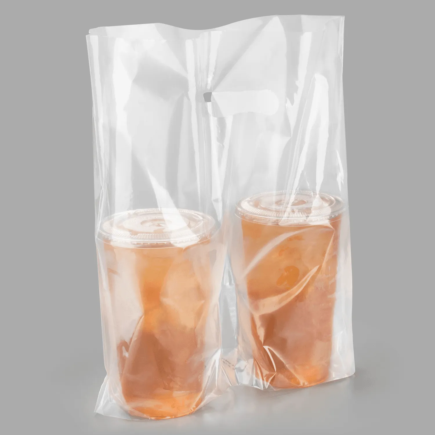 [570 ct] Plastic Bag Drink Carrier, for 2 Cups (12-52 oz), Clear, 22 lbs