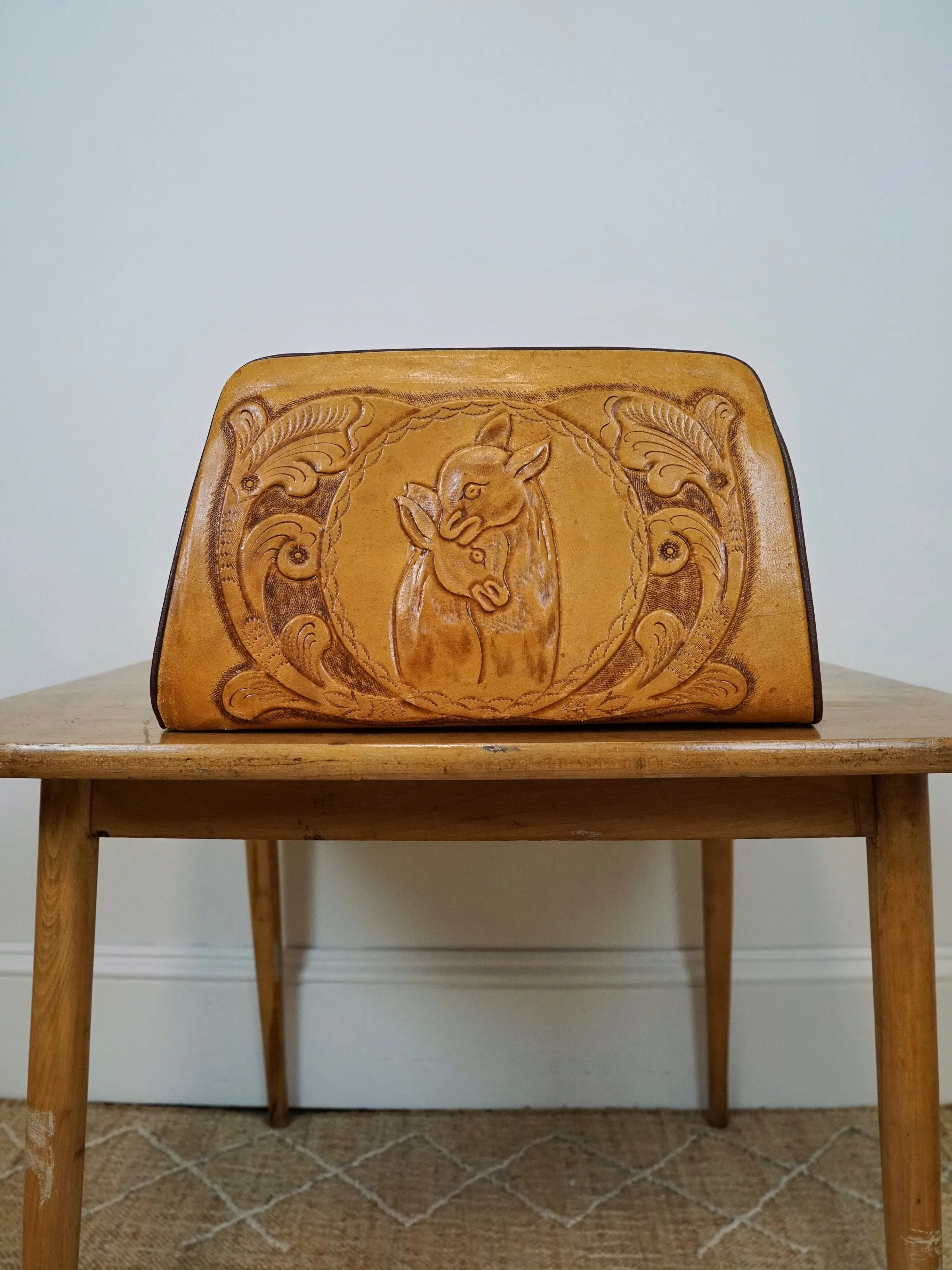 70's Tooled Leather Llama Bag