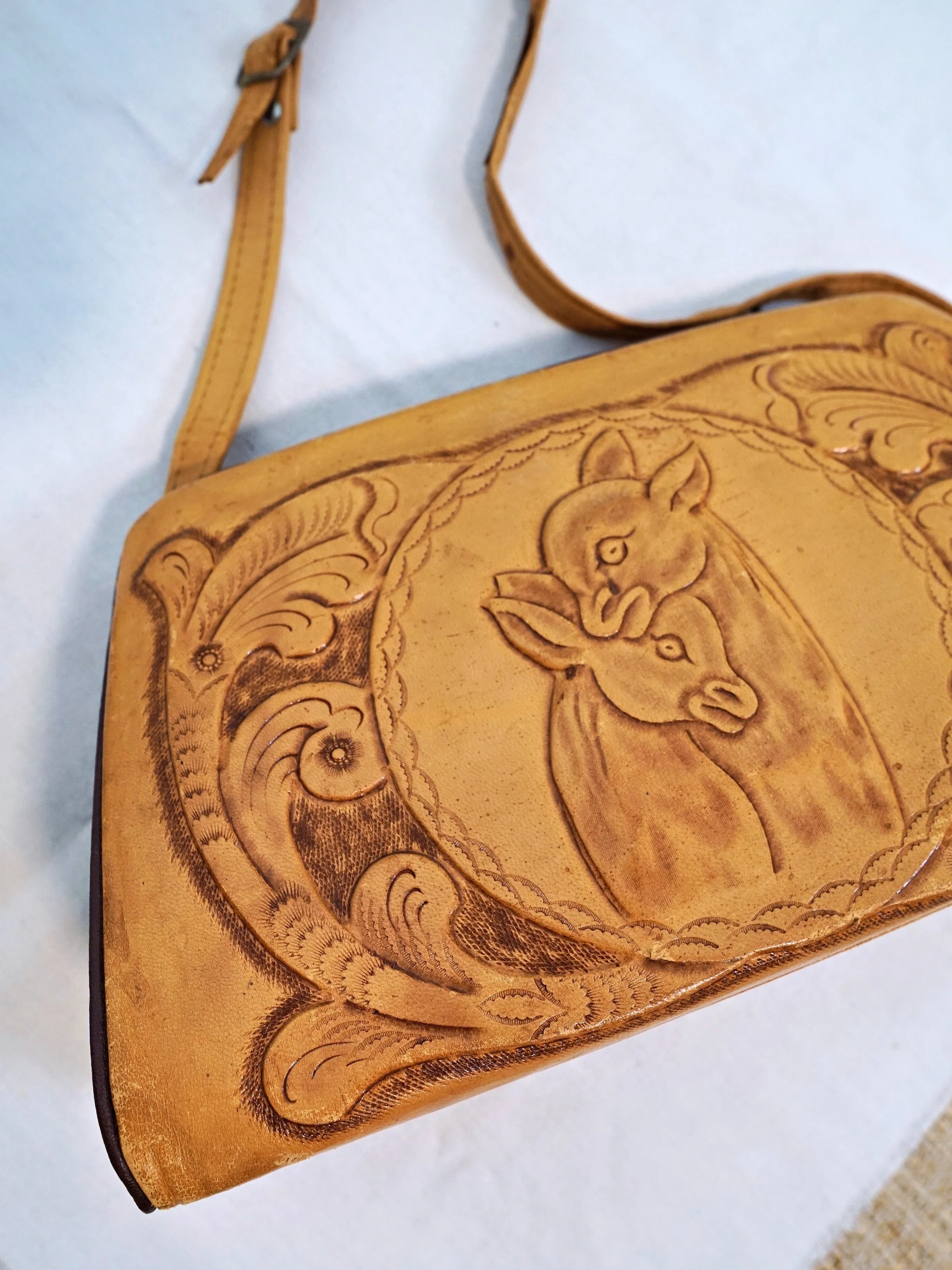 70's Tooled Leather Llama Bag