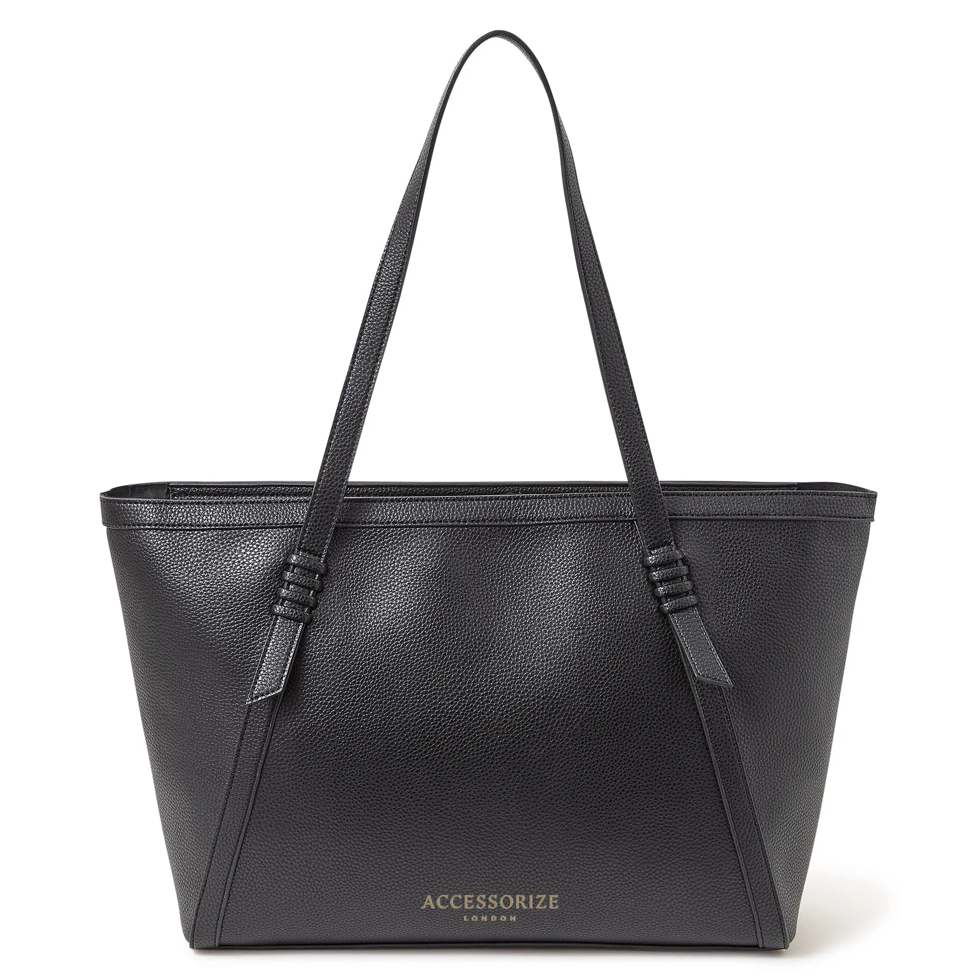 Accessorize London Women's Faux Leather Black Artisan Strap Detail Work Tote Bag