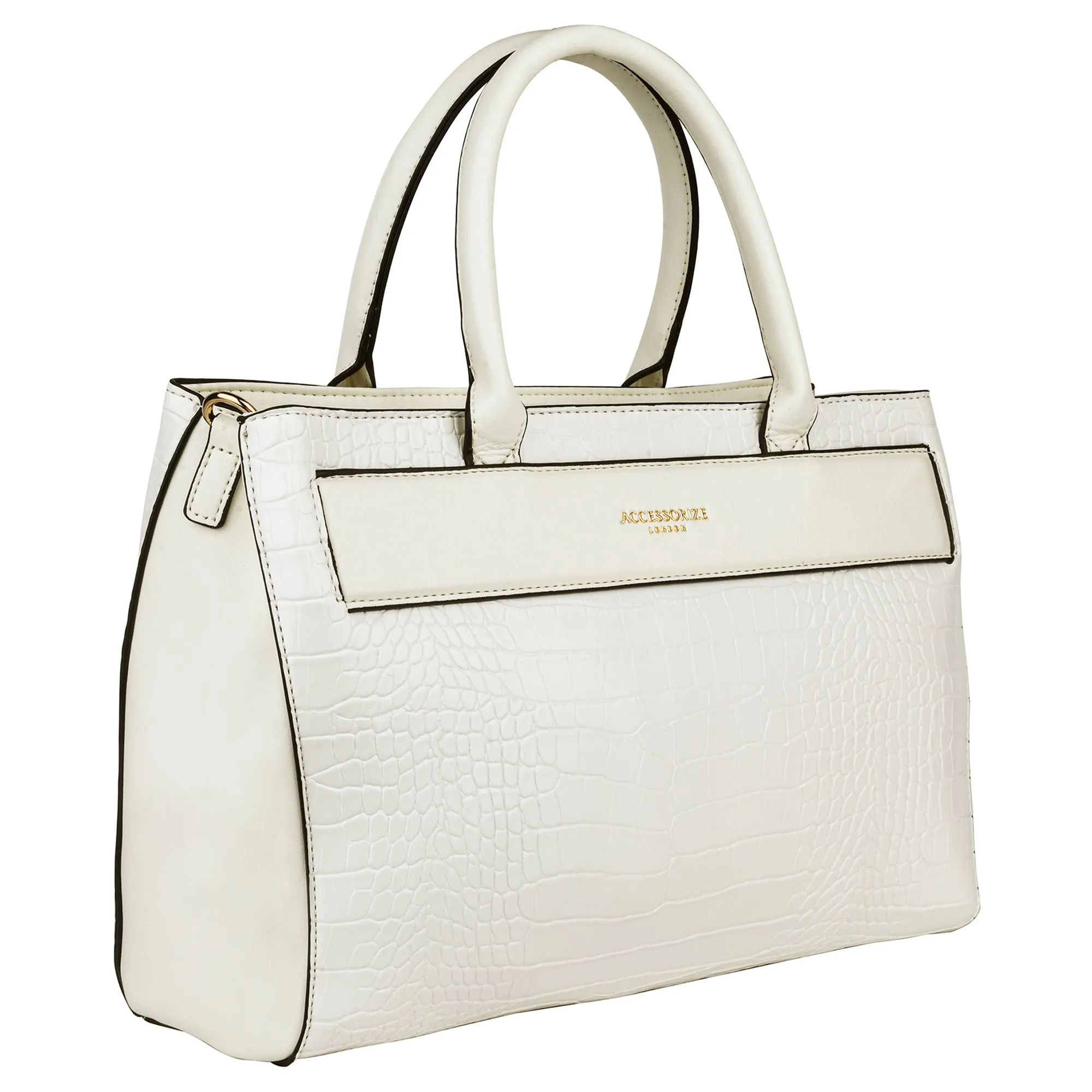 Accessorize London Women's Faux Leather Ivory Beetel Croc Handheld Bag