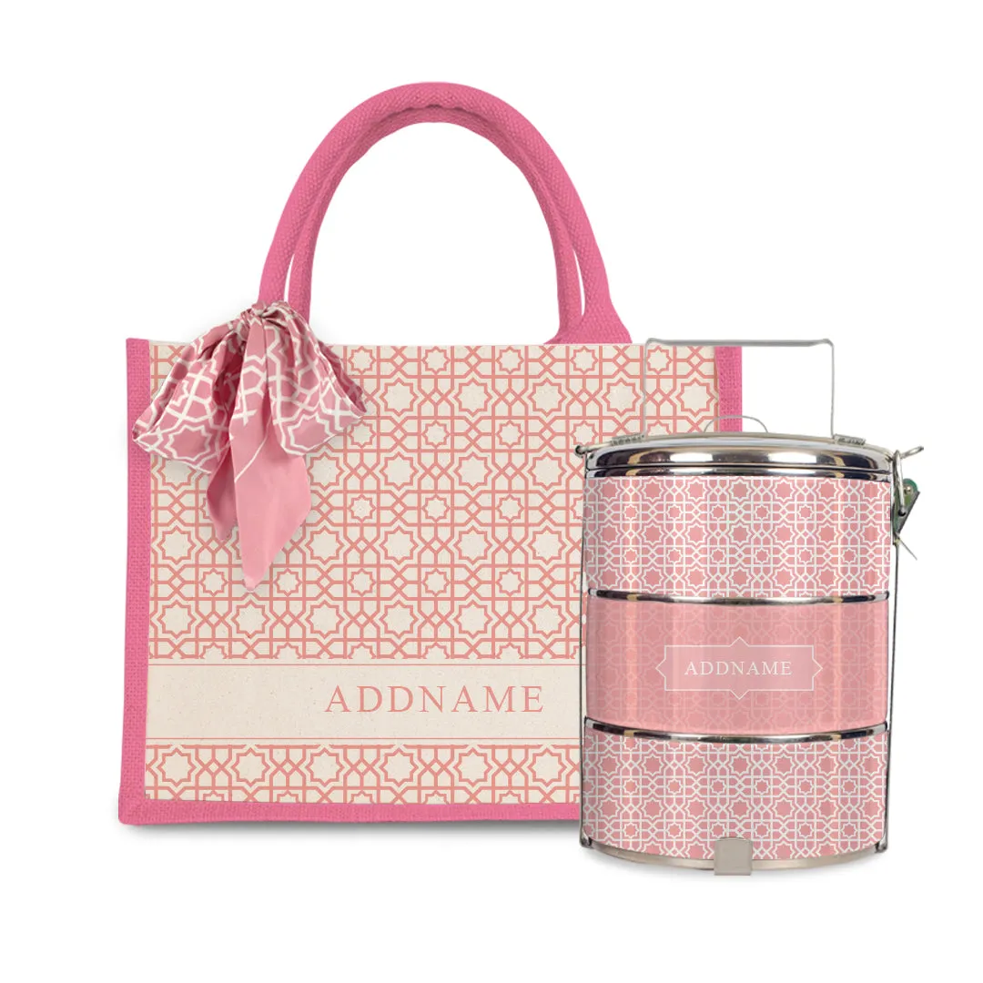 Annas Series - Peach Half Lining Small Jute Bag with Tiffin Carrier