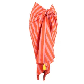 Anni Sarong with Tassels in Orange and Pink Cabana Stripe