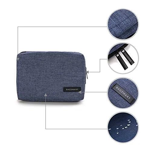 BAGSMART Small Travel Electronics Cable Organizer Bag for Hard Drives, Cables, Charger, Blue