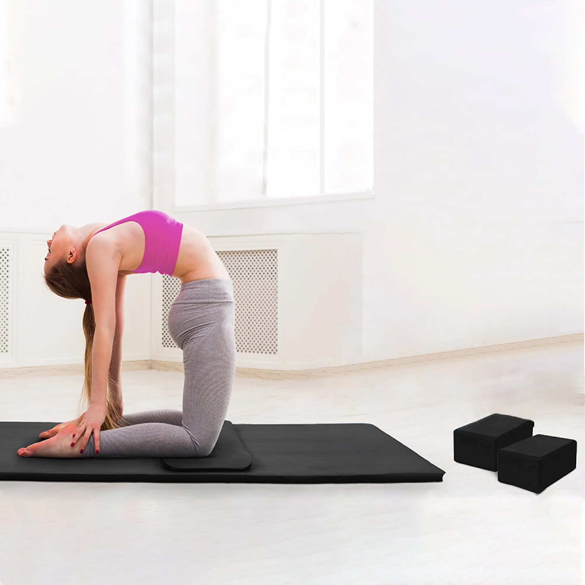 BalanceFrom 71"x24" Anti Tear Yoga Mat w/Strap, Pad & Blocks, Black(Open Box)