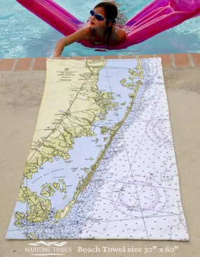 Barnegat Light to Beach Haven,  NJ Vintage Nautical Chart Quick Dry Towel