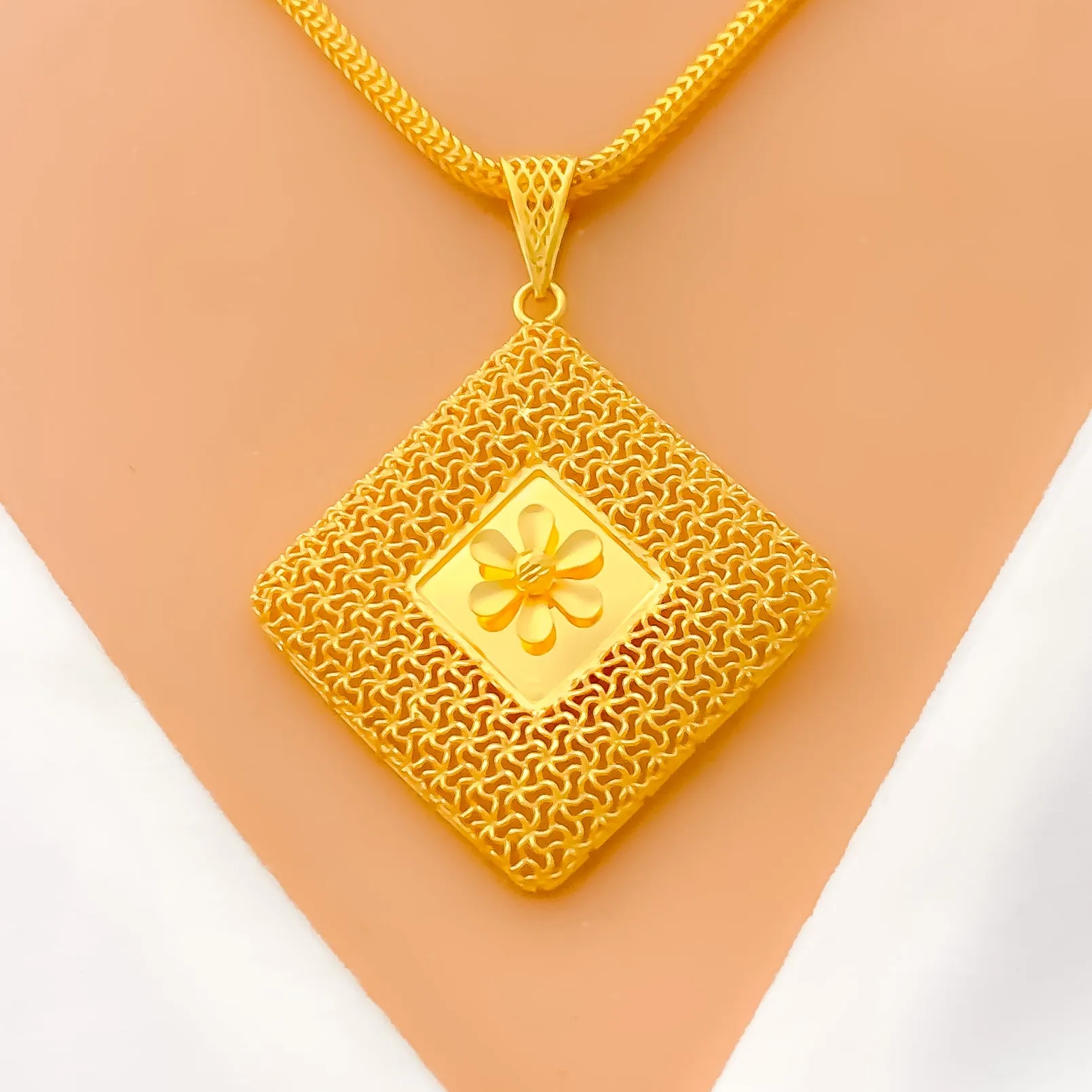 Beautiful Blooming Square 22K Gold Pendant