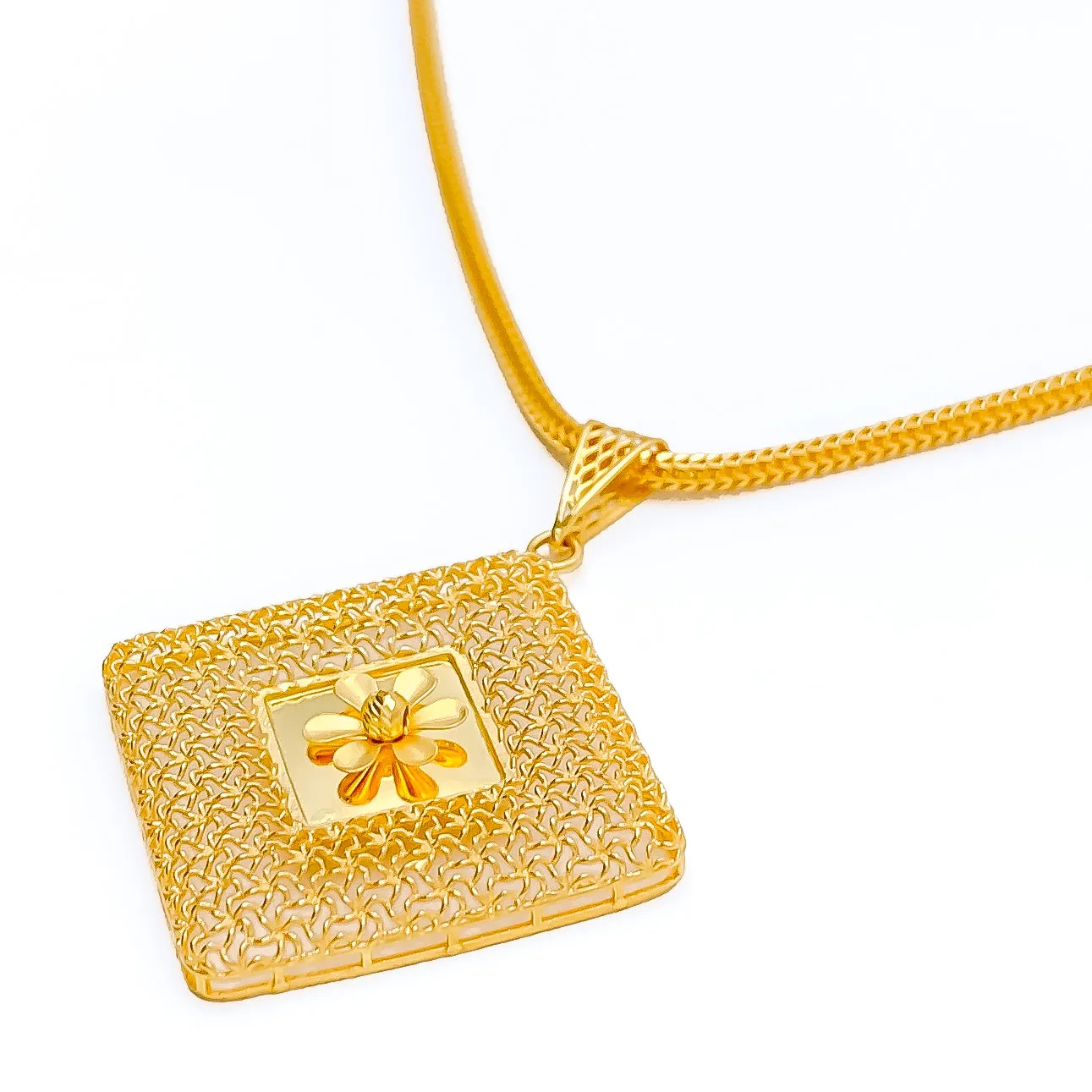 Beautiful Blooming Square 22K Gold Pendant