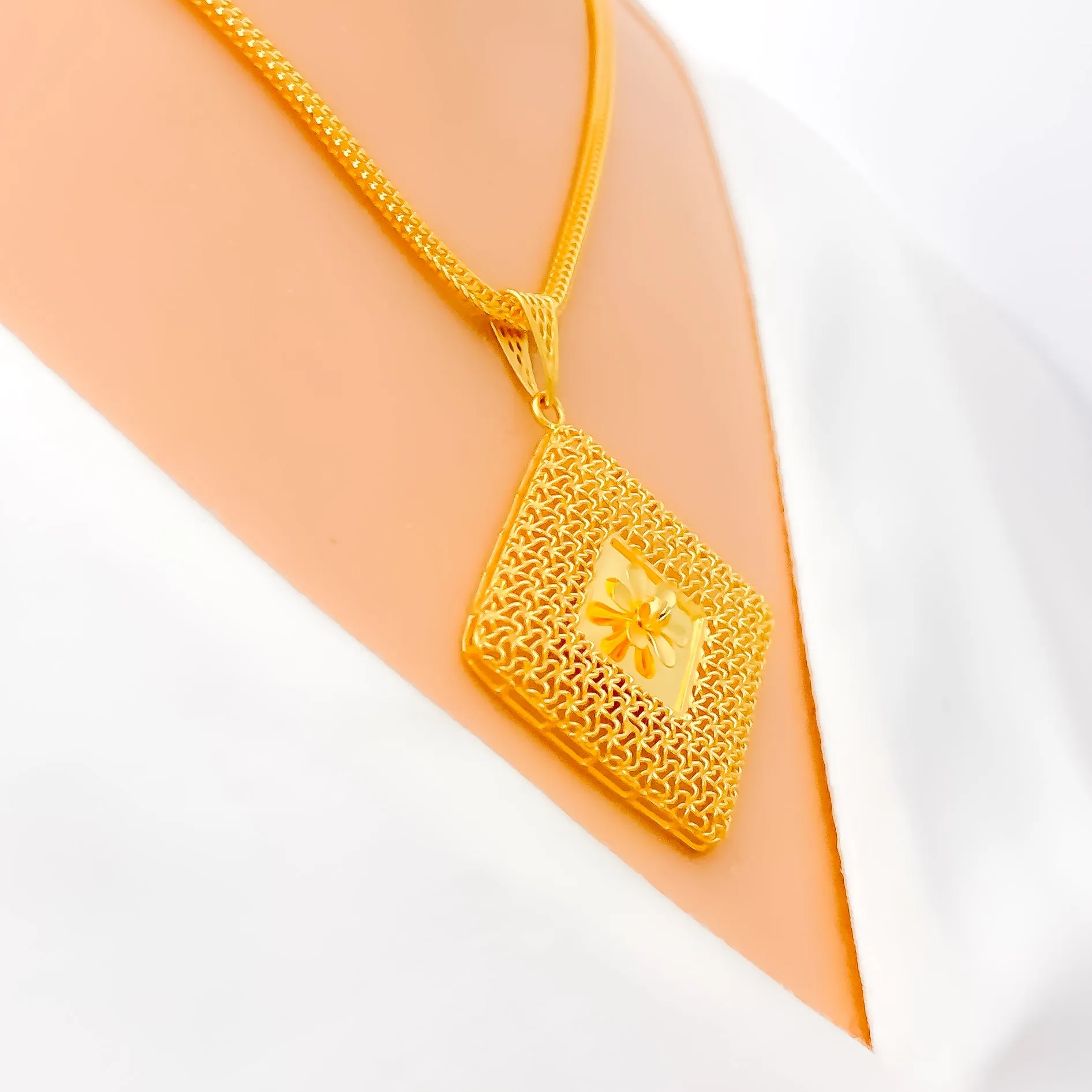 Beautiful Blooming Square 22K Gold Pendant