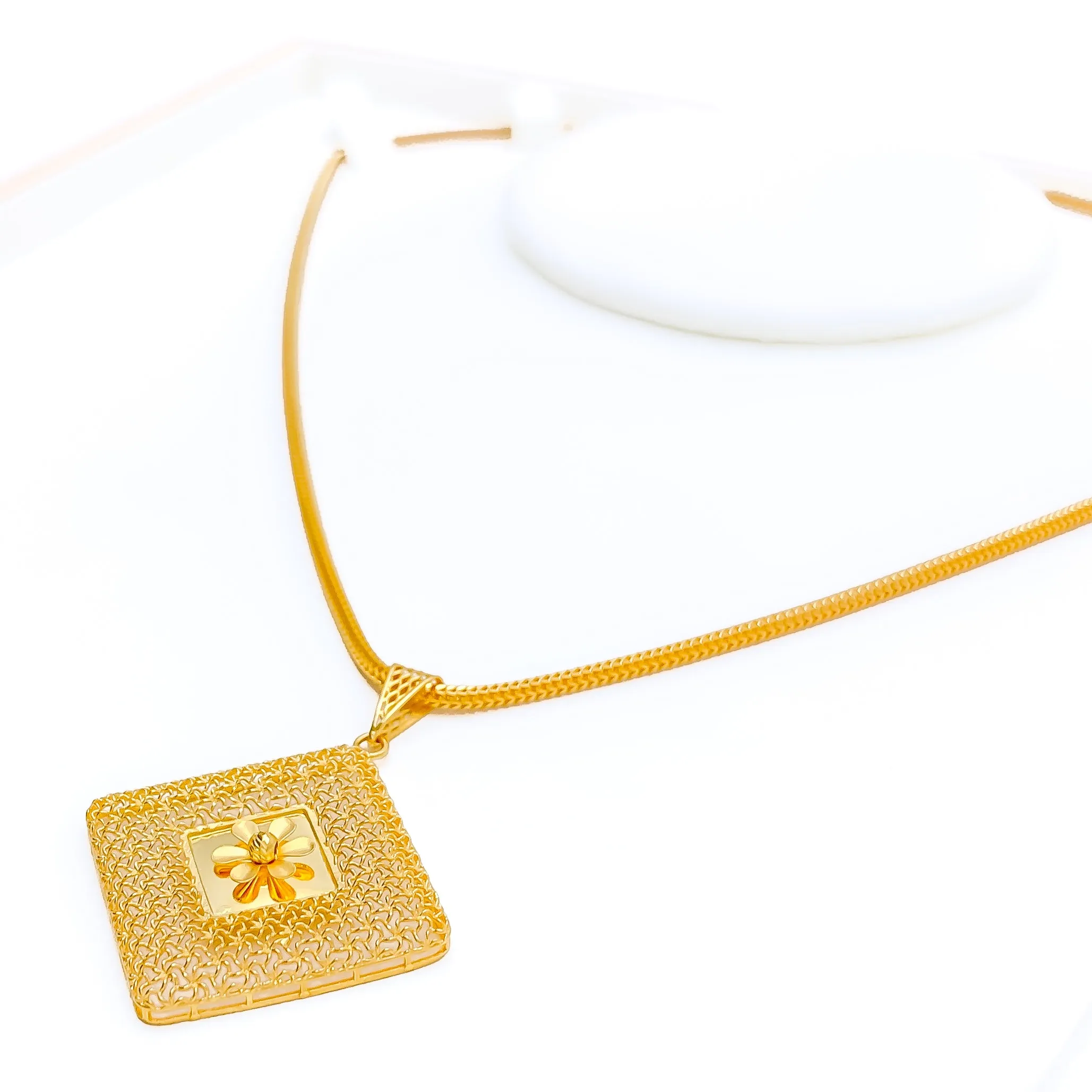 Beautiful Blooming Square 22K Gold Pendant