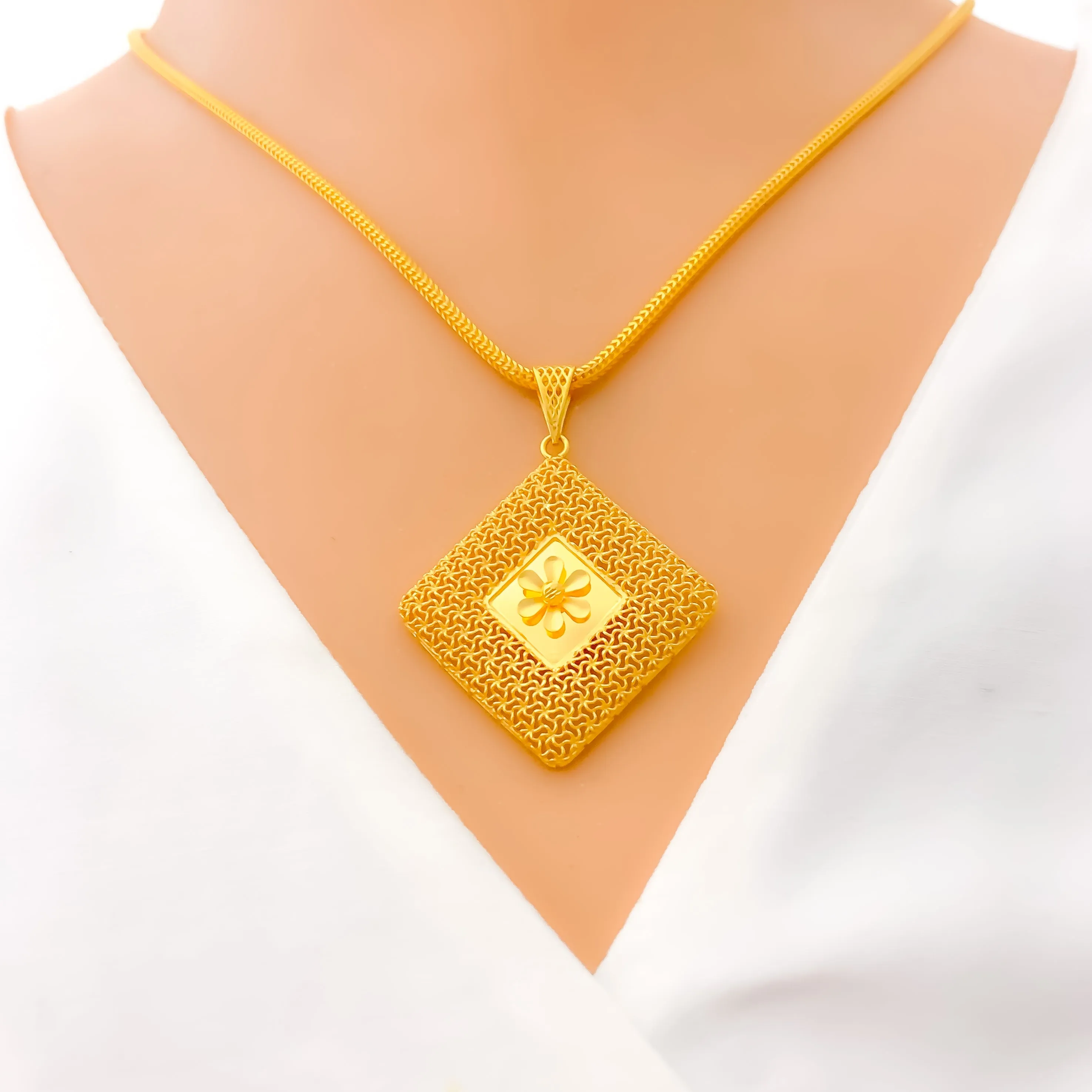 Beautiful Blooming Square 22K Gold Pendant