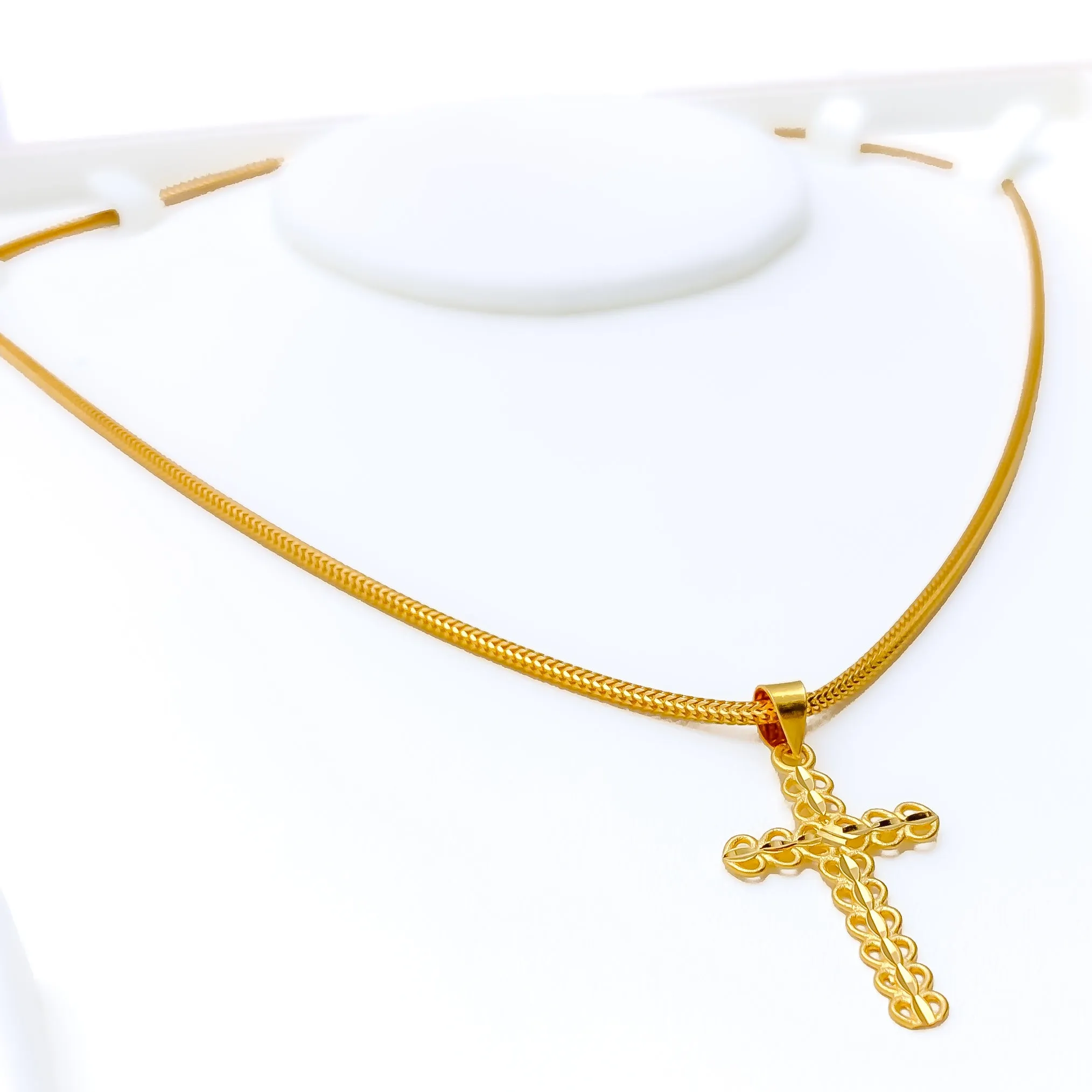 Beautiful Heart Adorned 22k Gold Cross Pendant