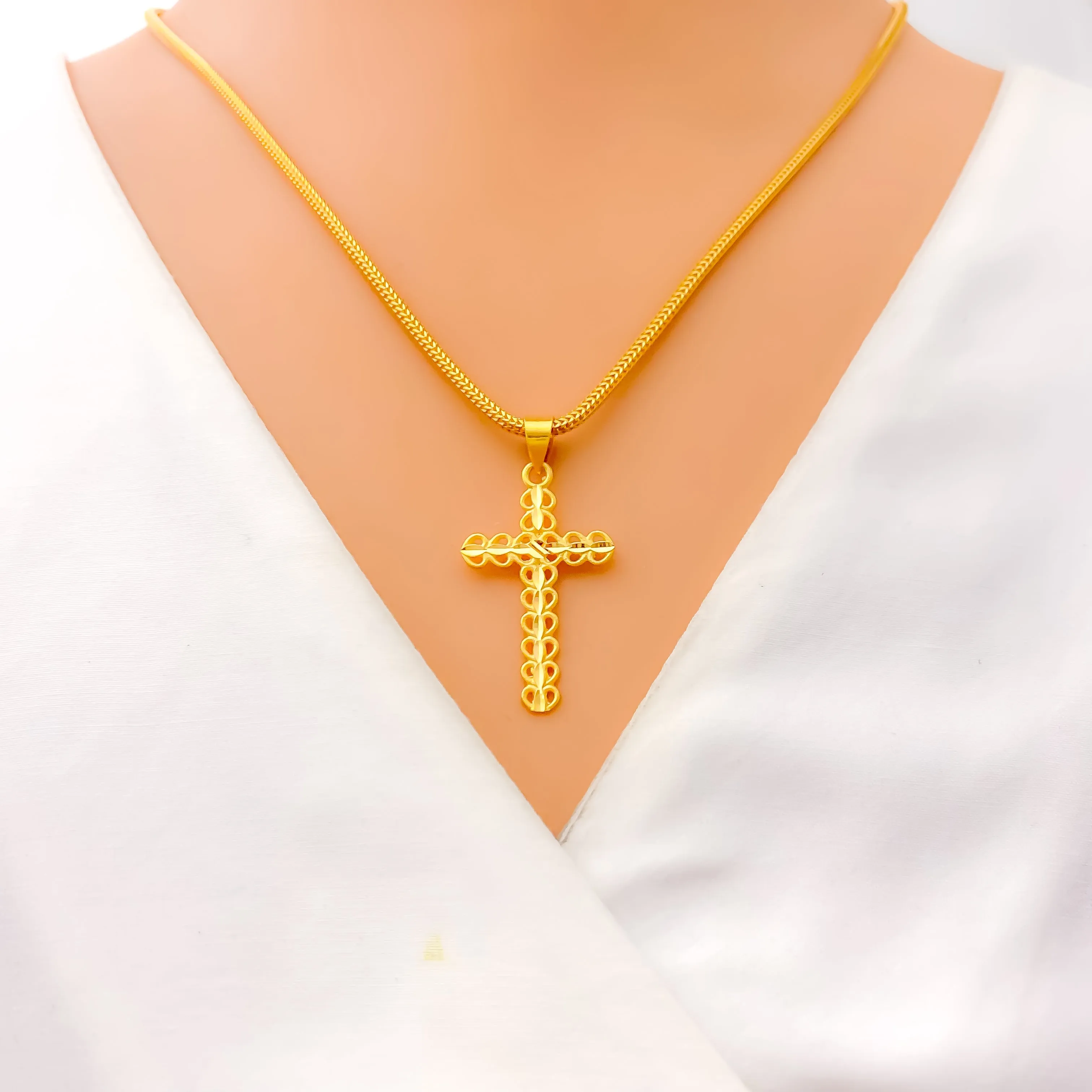 Beautiful Heart Adorned 22k Gold Cross Pendant