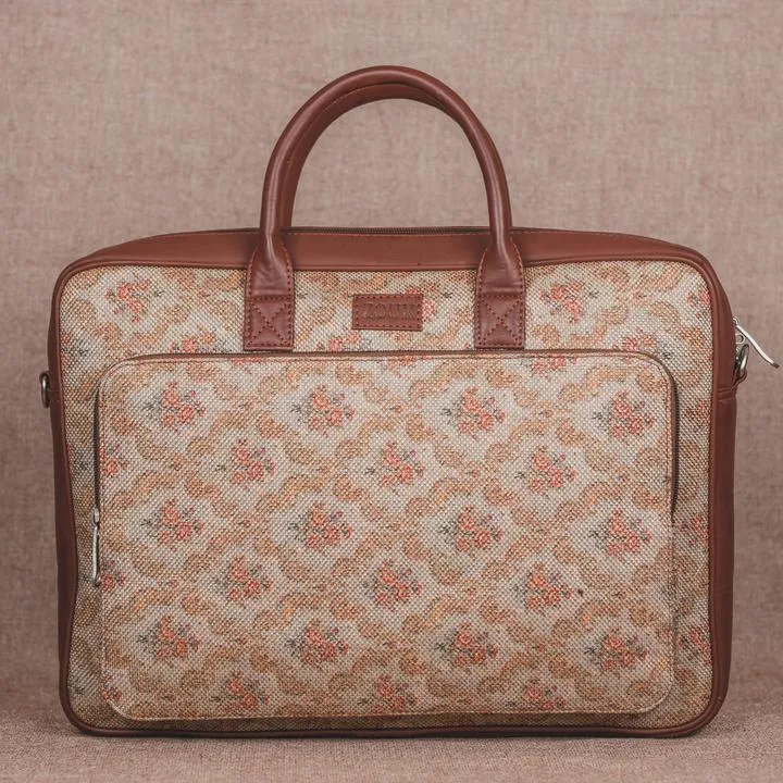 Beige Petal Motif - Laptop Bag & Chain Wallet Combo