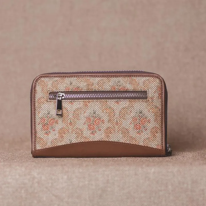 Beige Petal Motif - Laptop Bag & Chain Wallet Combo