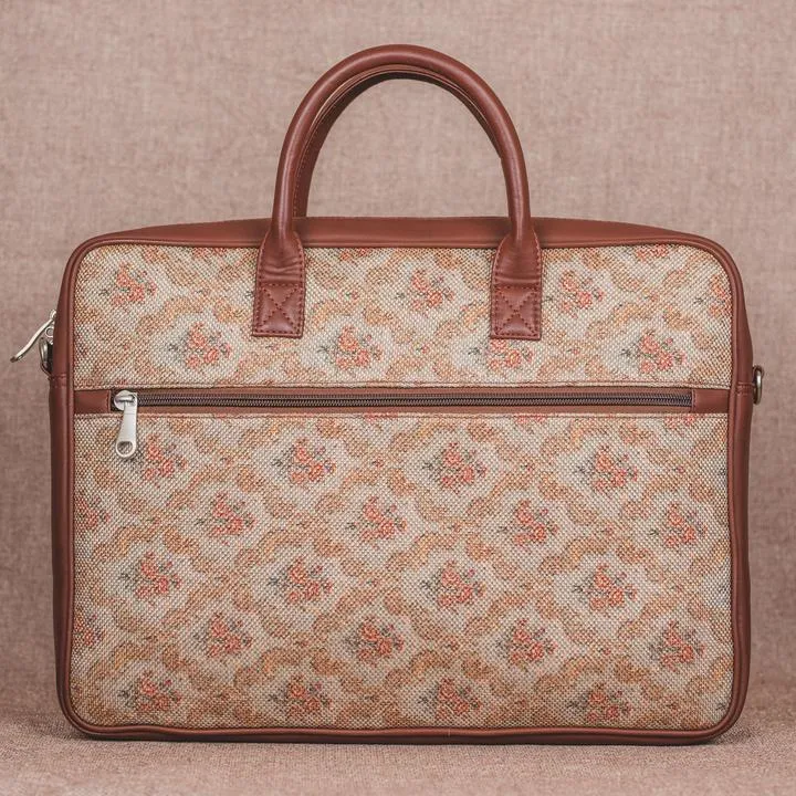 Beige Petal Motif - Laptop Bag & Chain Wallet Combo