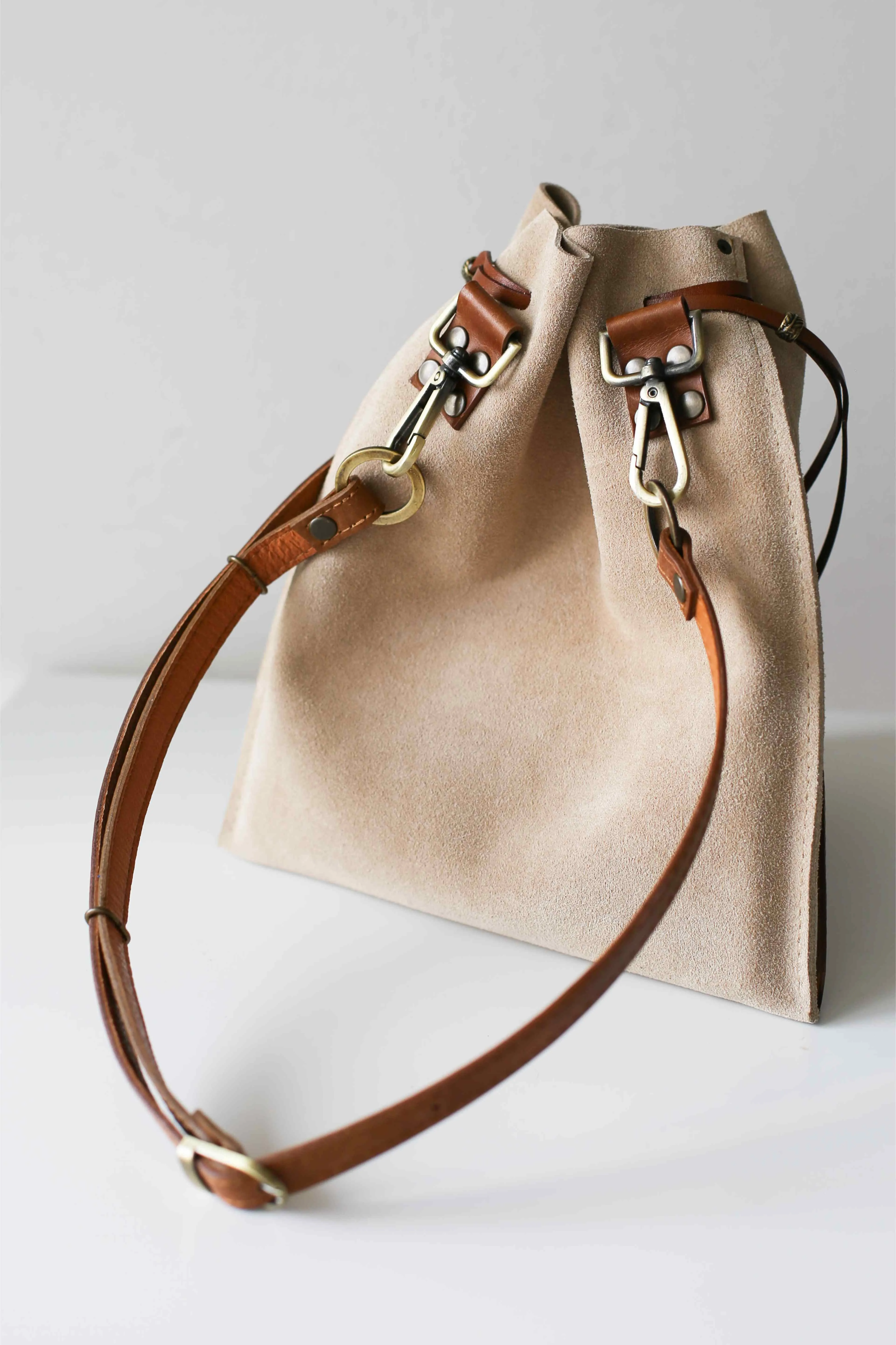 Beige Suede Cross Body Bag