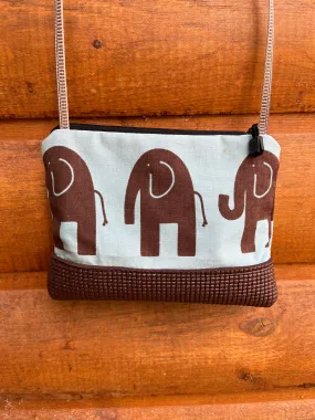 Brown Long Strap Purse - Blue/brown Elephant print