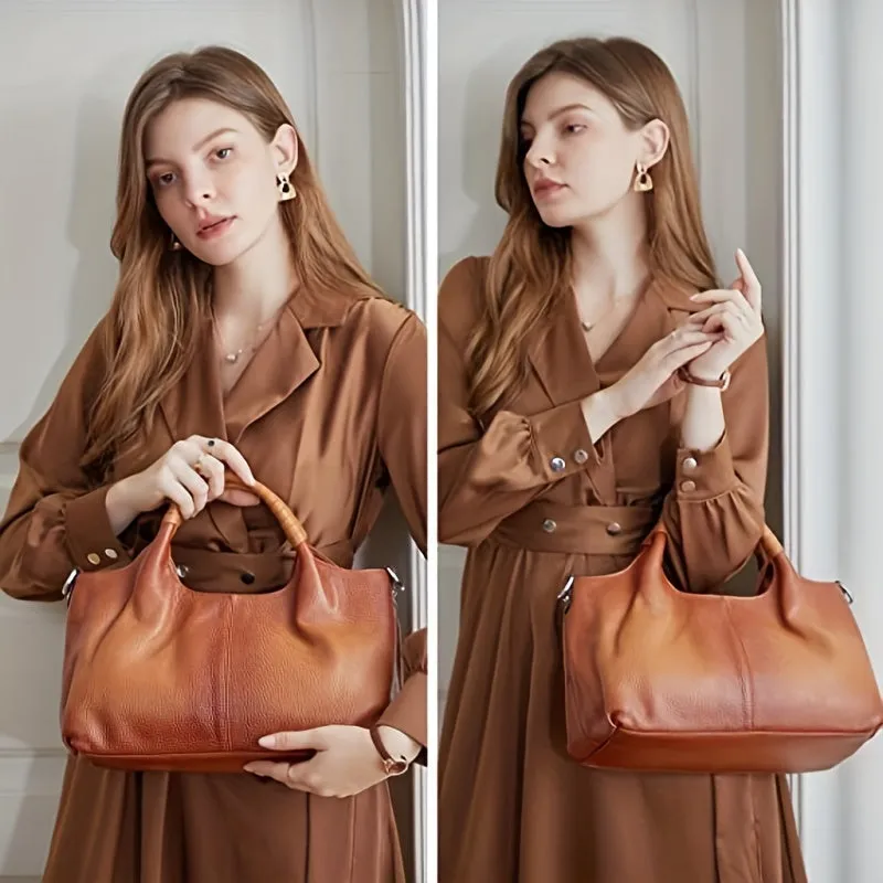 Brown Luxurious PU Leather Tote Bag - Perfect for Everyday Commuting and Shopping: Zip Closure, Removable Shoulder Strap