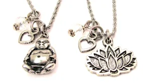 Buddha With Lotus Set Of 2 Rope Chain Necklaces