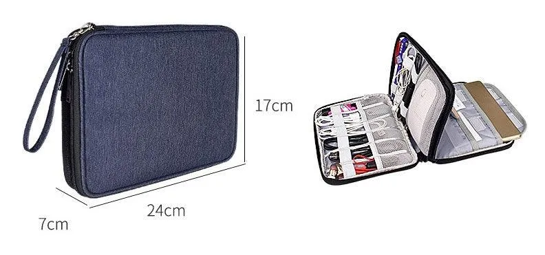 Business And Leisure Double Zipper Notebook Bag-Navy Blue