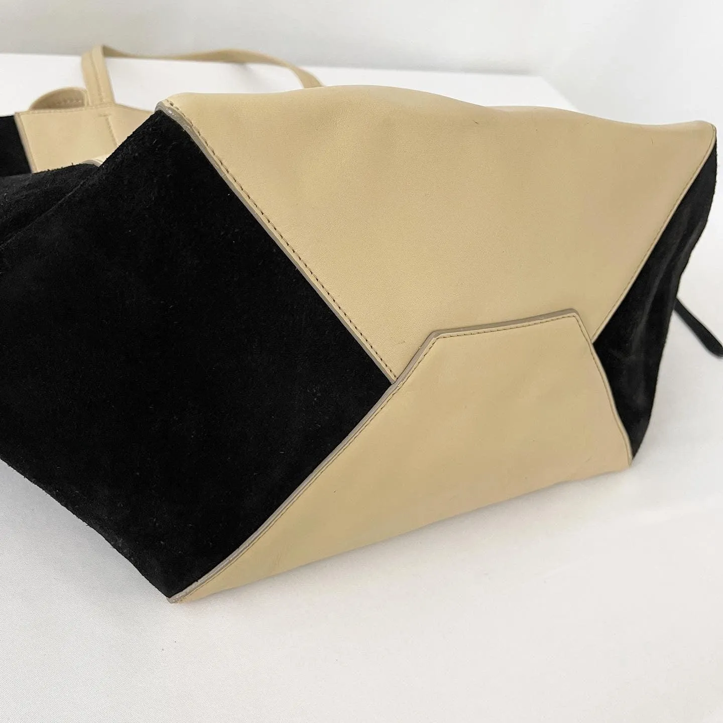 CELINE Beige Leather and Black Suede Horizontal Phantom Cabas Tote Bag