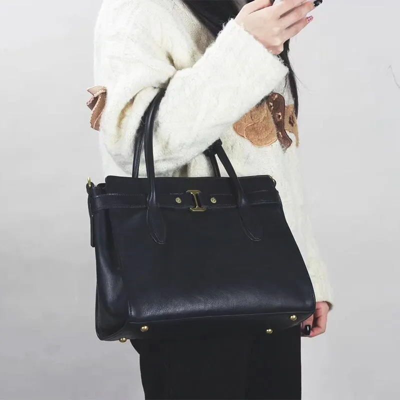 Classic Design Cowhide Leather Ladies Shoulder Bag For Business