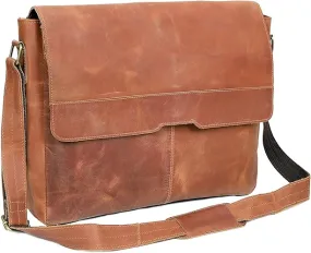 Classic Elegance: 18-Inch Vintage Leather Full Flap Messenger Laptop Bag - Vintage Leather Messenger bag - Retro Themed Messenger bag