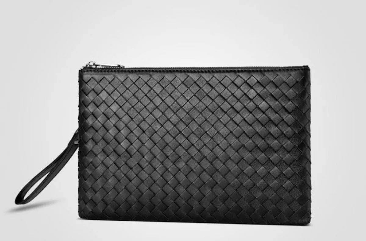 Clutch Tech Bag Black Woven Sheepskin Case - Small