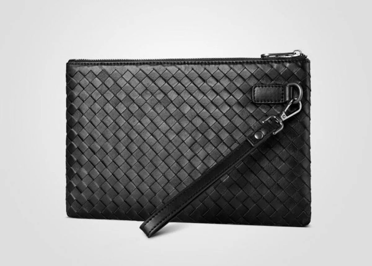 Clutch Tech Bag Black Woven Sheepskin Case - Small