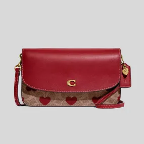 COACH Hayden Crossbody In Signature Canvas With Heart Print Tan Red Apple CF263