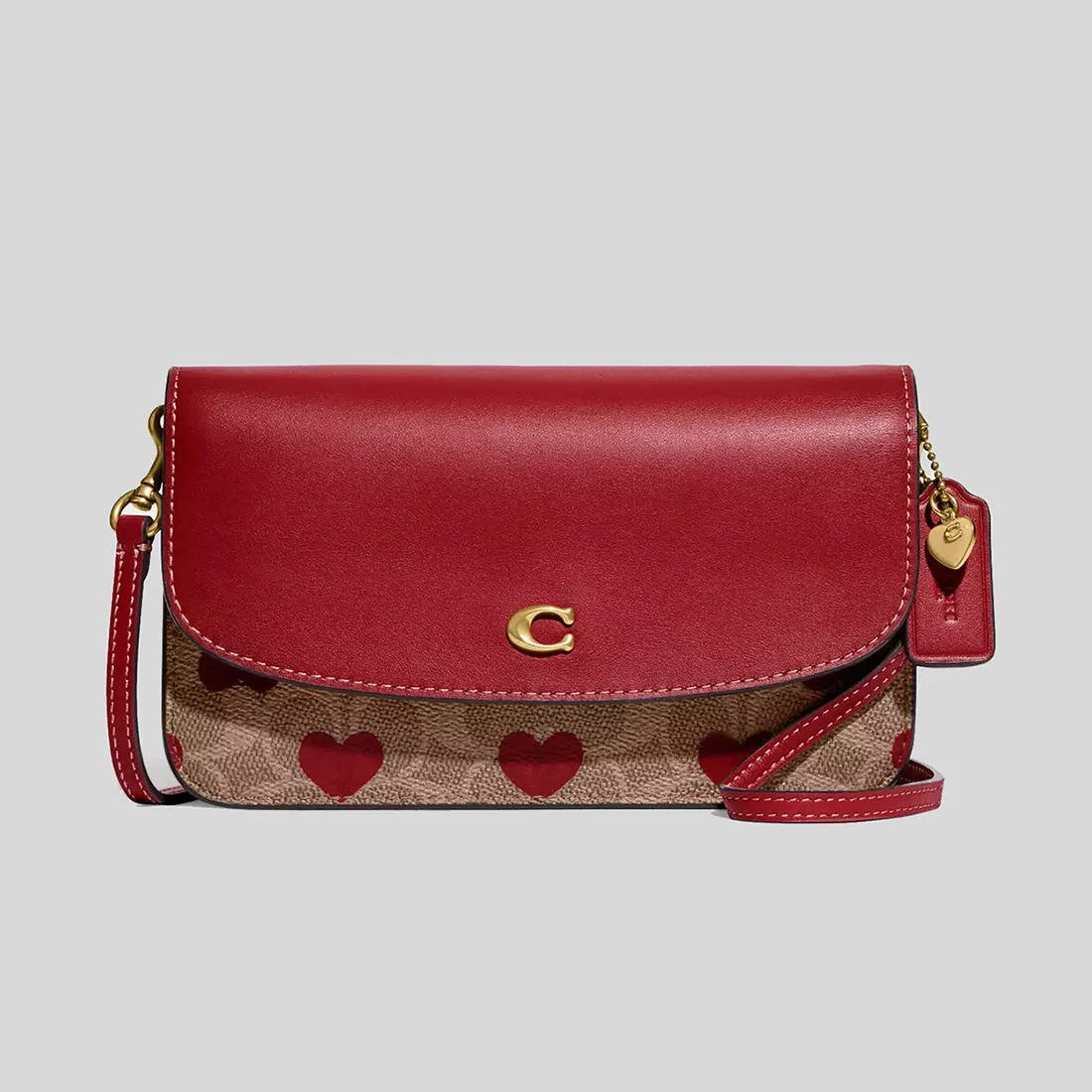 COACH Hayden Crossbody In Signature Canvas With Heart Print Tan Red Apple CF263