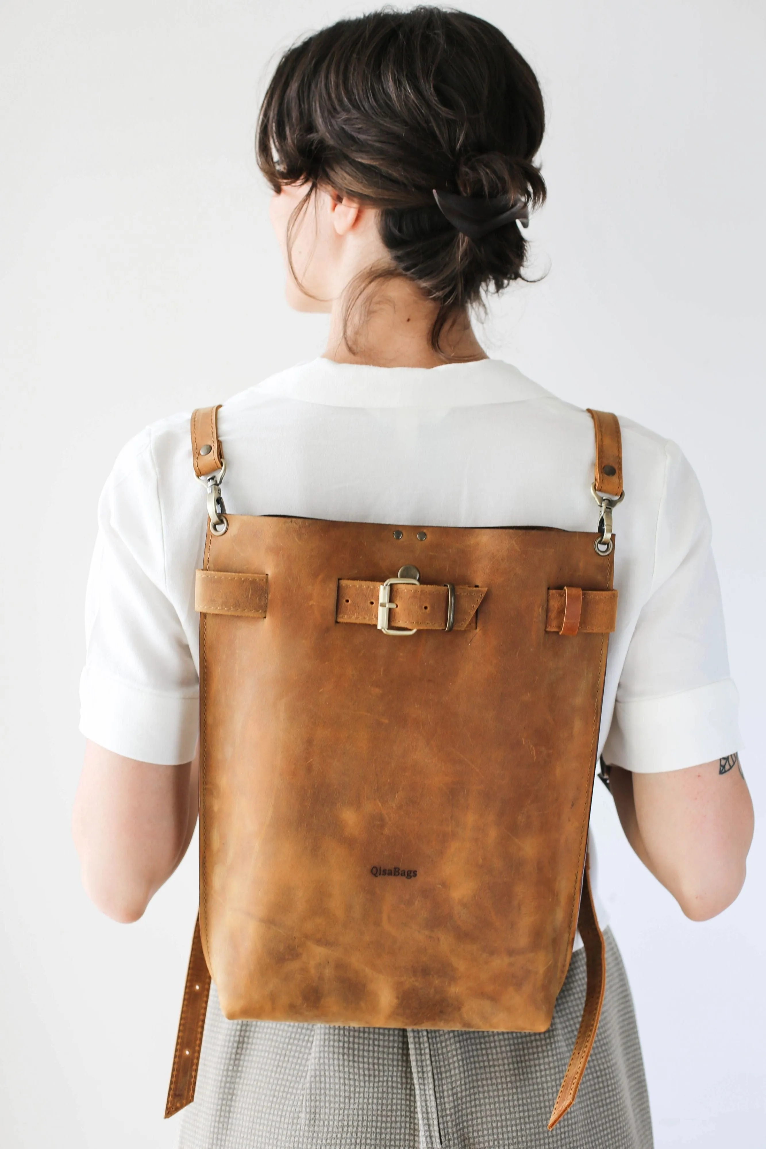 Coffee Brown Large Leather Backpack