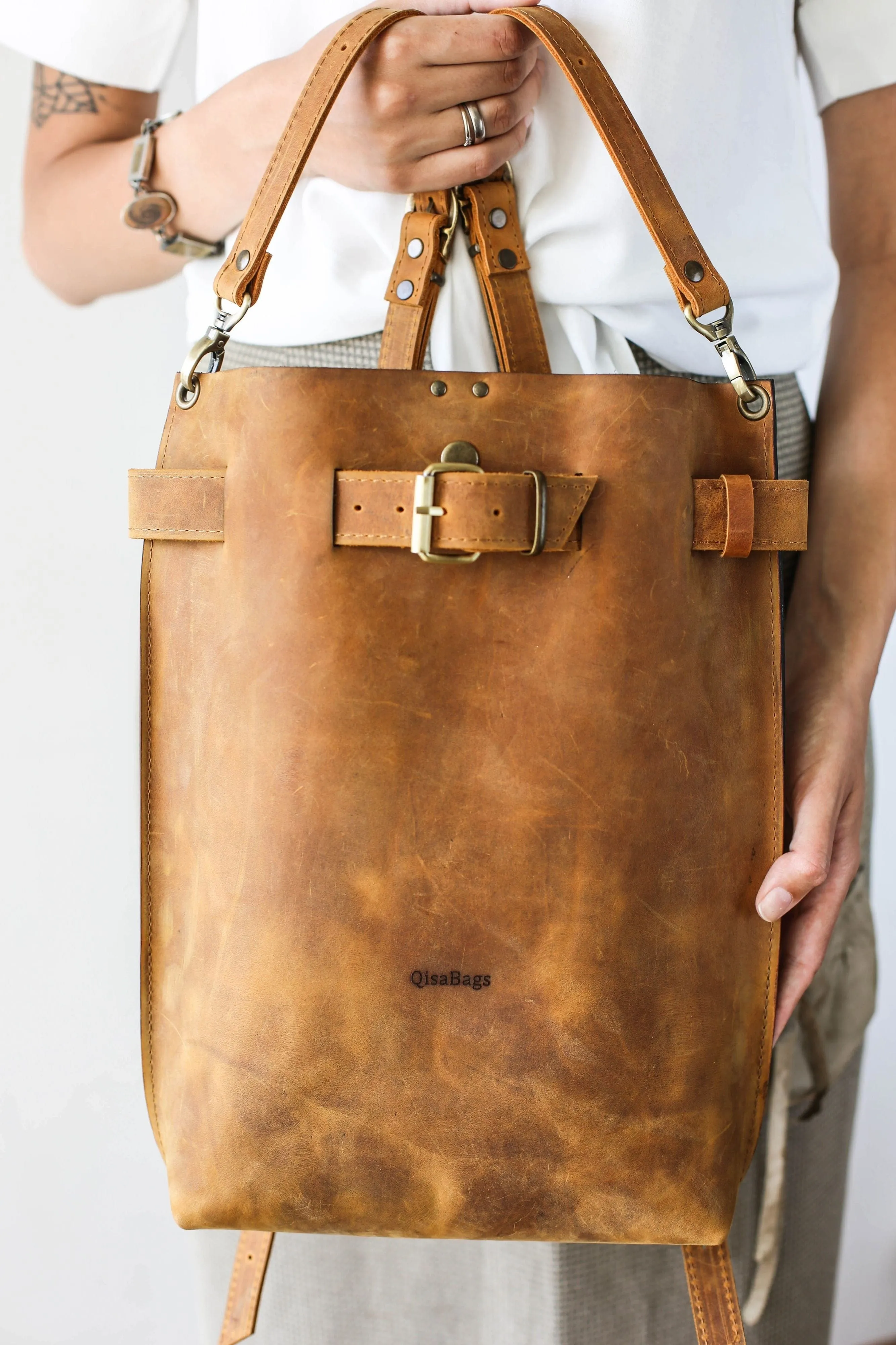 Coffee Brown Large Leather Backpack