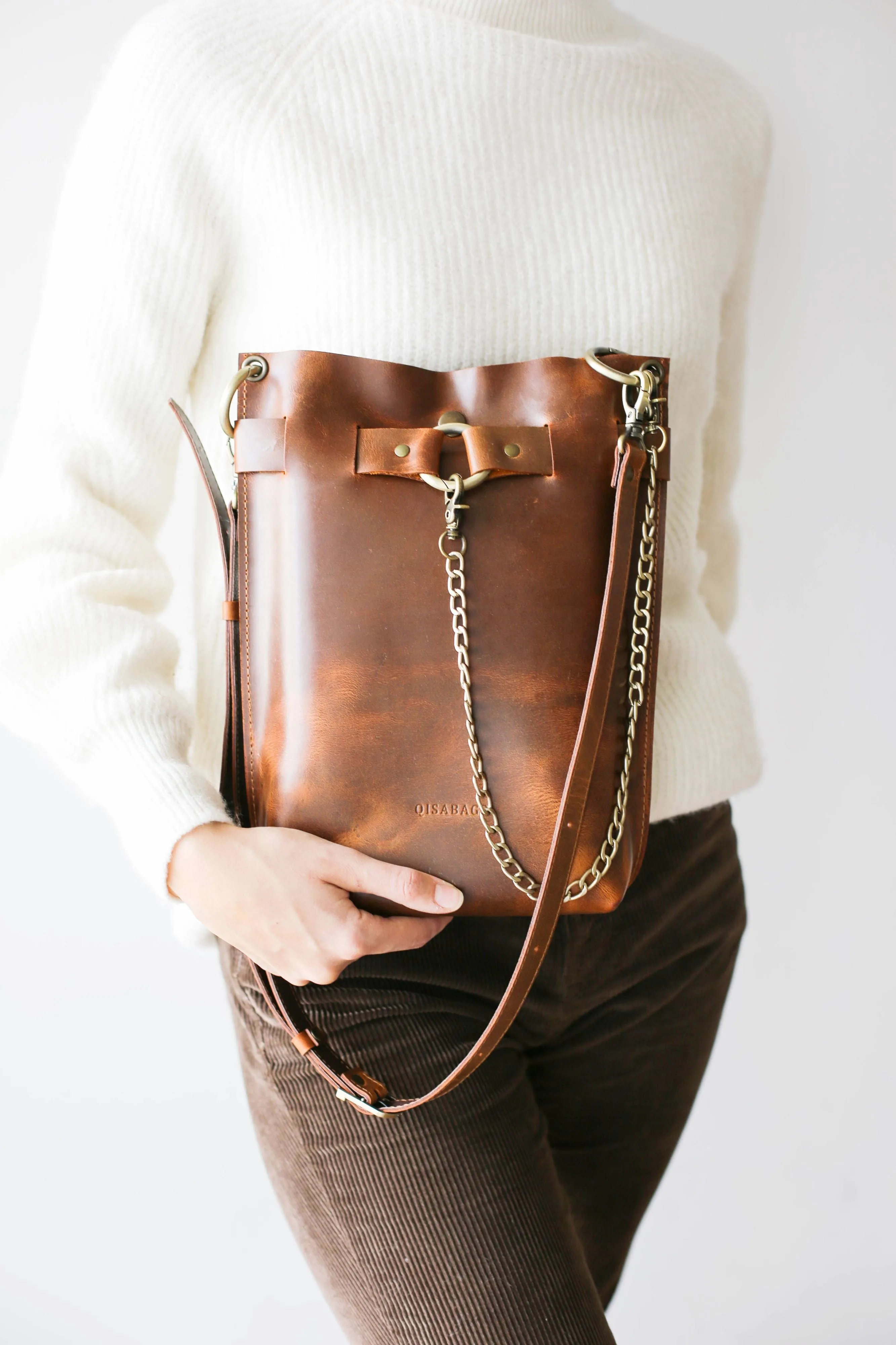 Coffee Brown Leather Bag - "Ring Belt Edition"