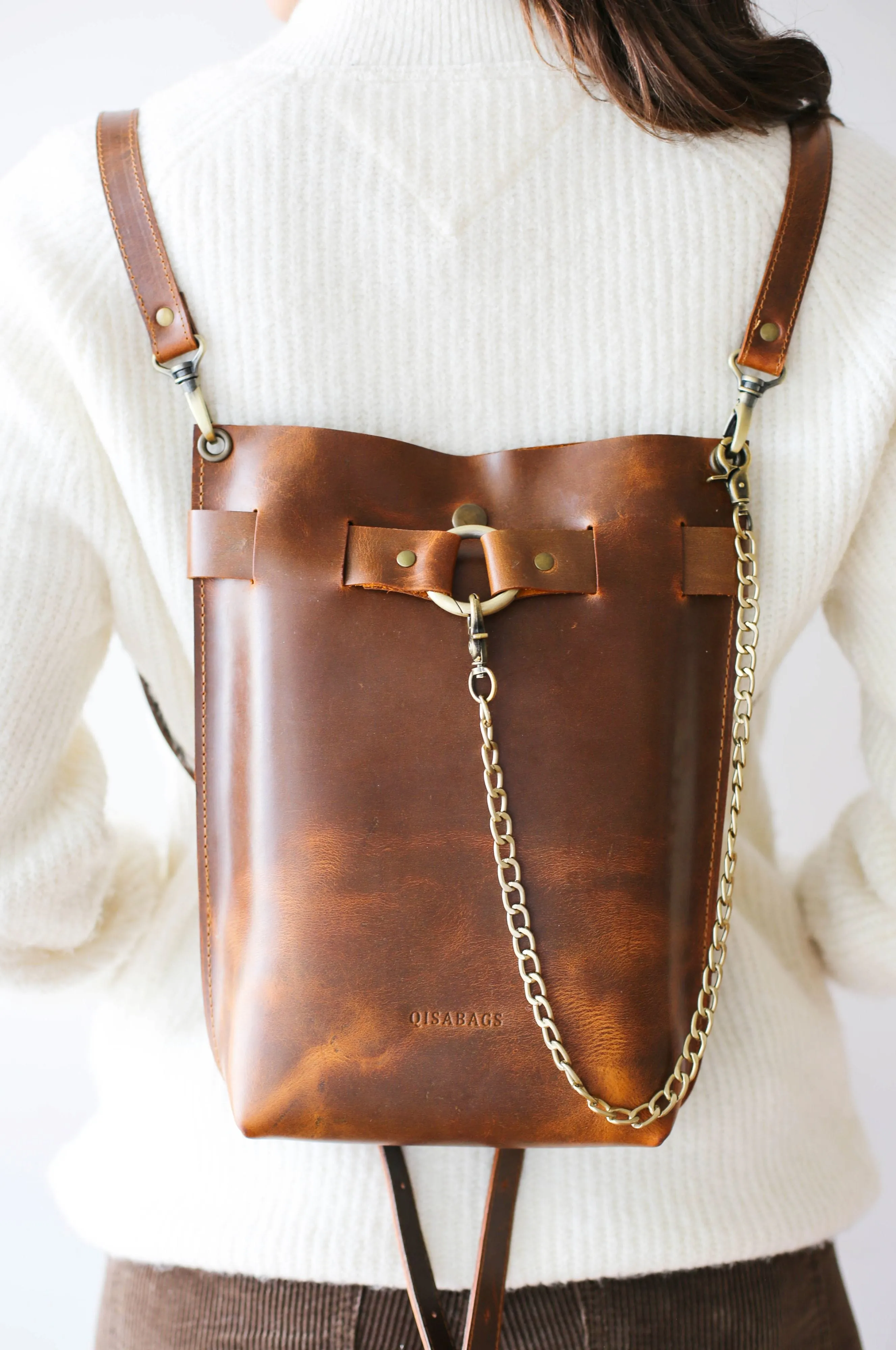 Coffee Brown Leather Bag - "Ring Belt Edition"