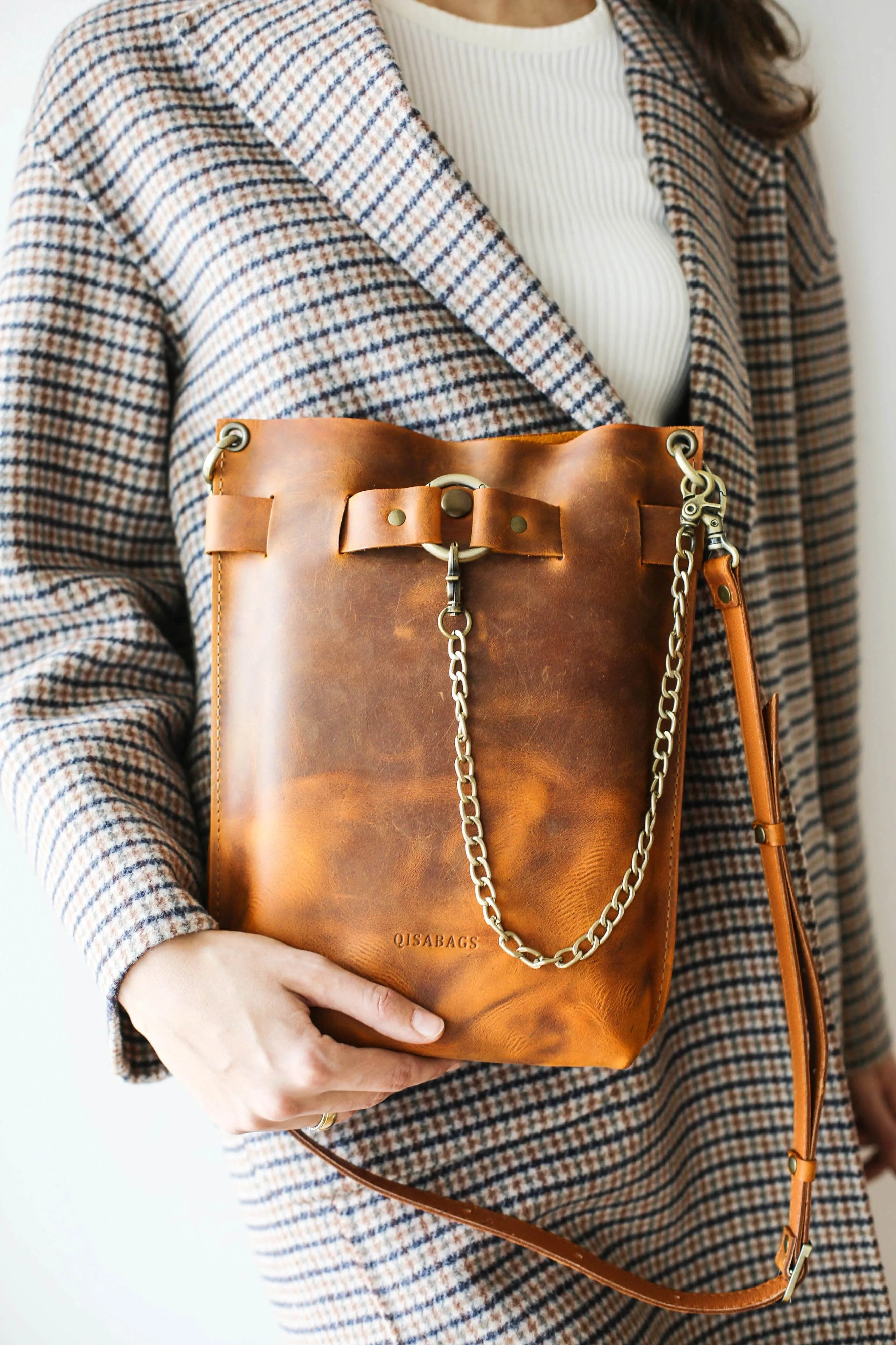 Cognac Brown Leather Bag - "Ring Belt Edition"