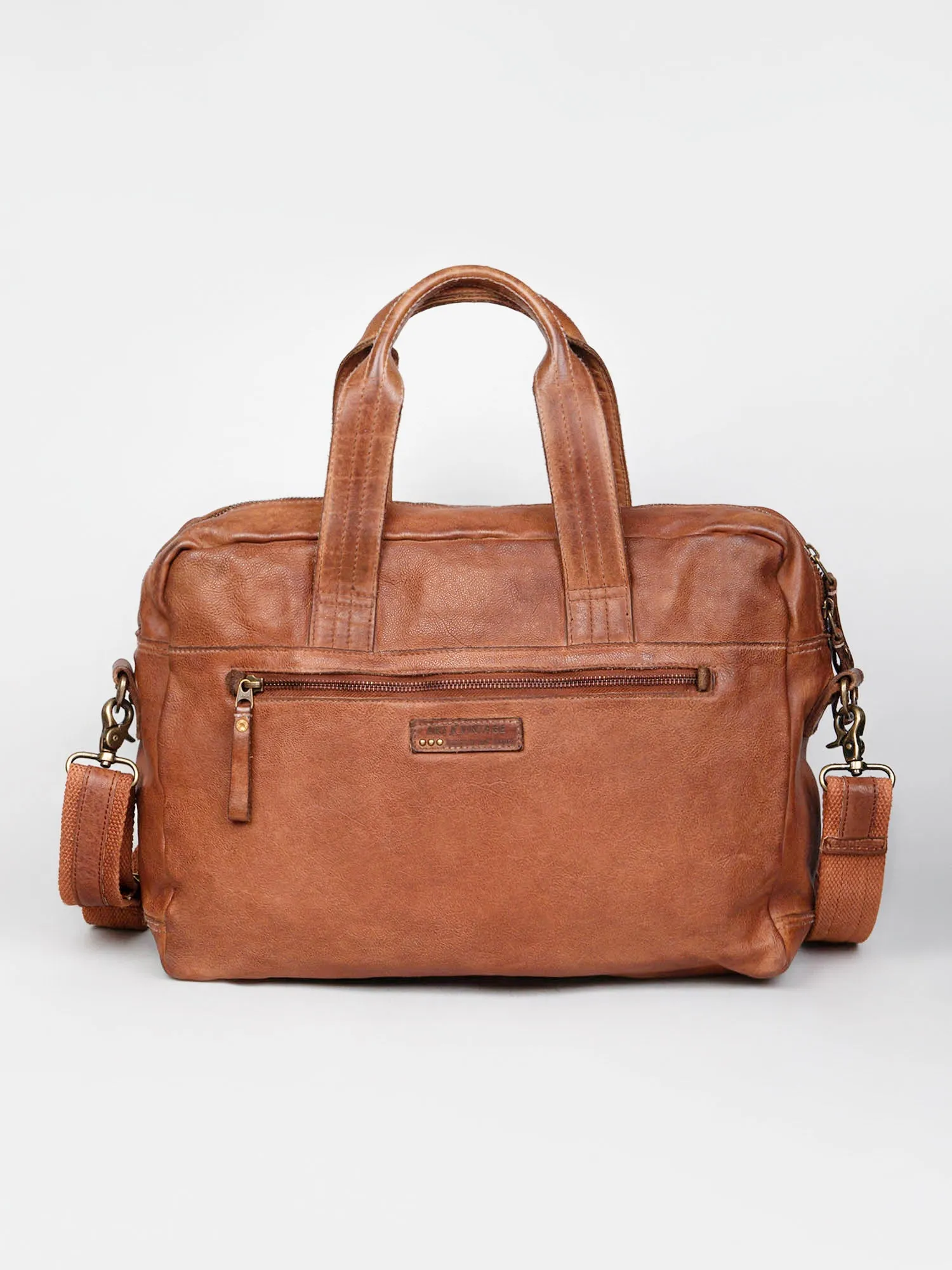 Cognac Vintage Leather Laptop Bag For Men & Women By Art N Vintage