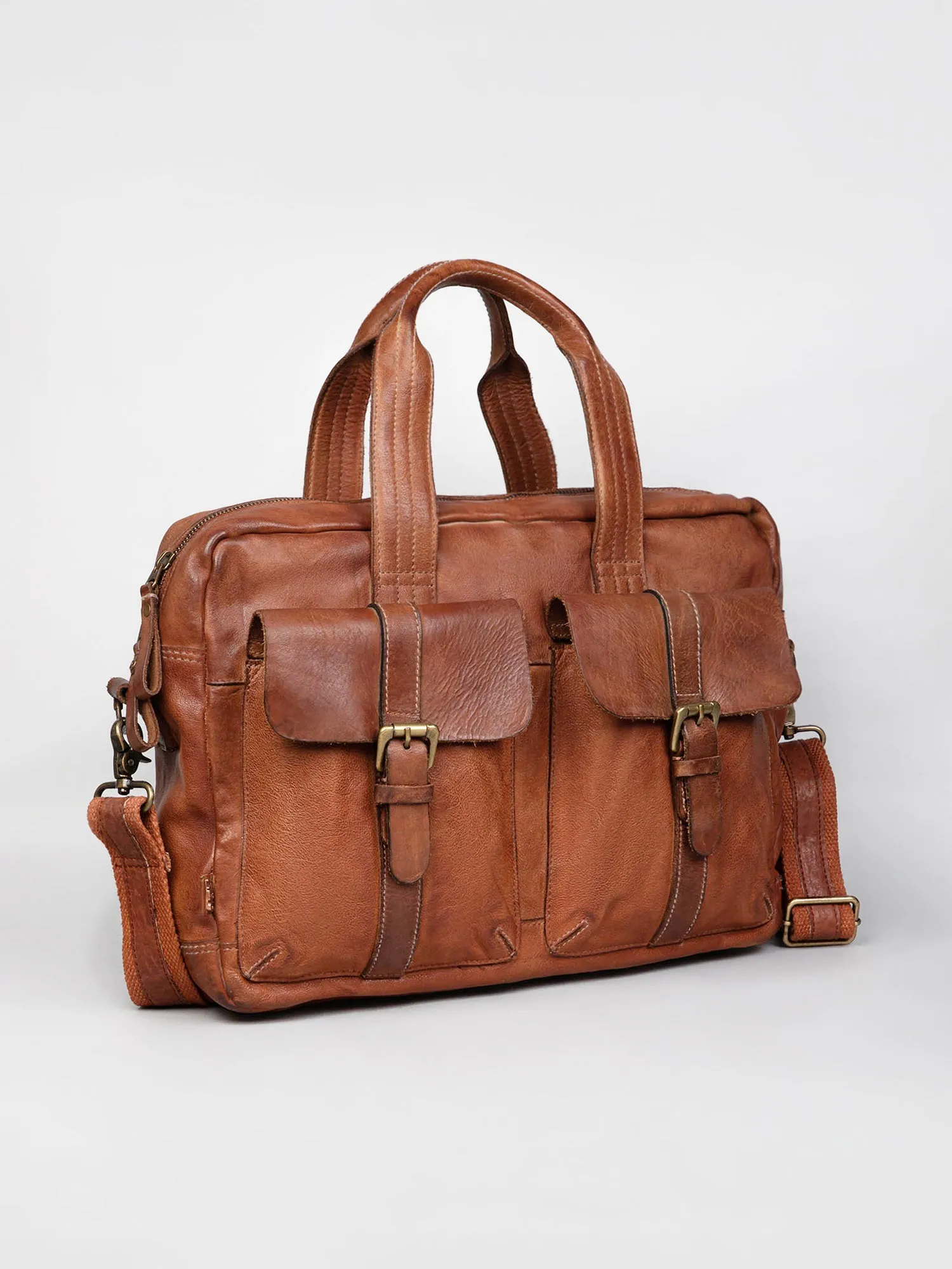 Cognac Vintage Leather Laptop Bag For Men & Women By Art N Vintage