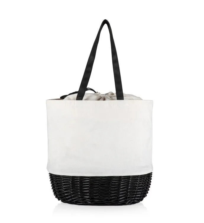 Coronado Canvas and Willow Basket Tote, (White Canvas with Black Accents)