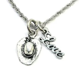 Cowboy Hat 20" Rope Necklace With Love