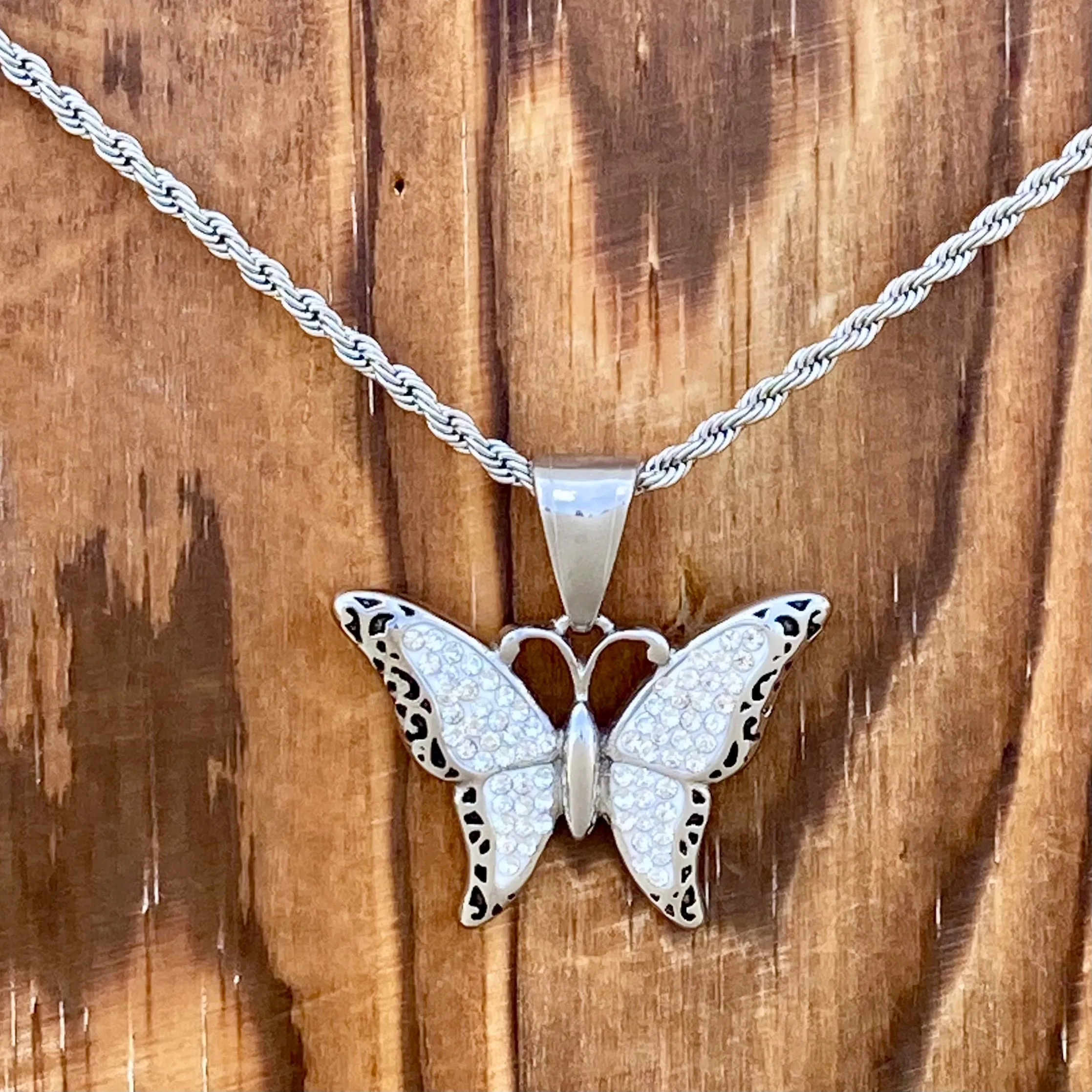 Crystal Butterfly - Mini Pendant - White - Rope Necklace or Omega - SK2581M