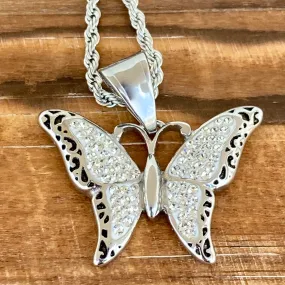 Crystal Butterfly - Mini Pendant - White - Rope Necklace or Omega - SK2581M