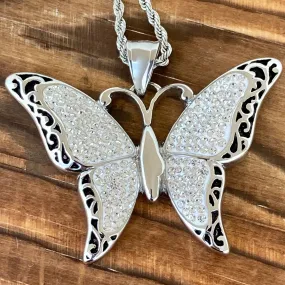 Crystal Butterfly - White - Pendant - Rope Necklace or Omega - SK2581